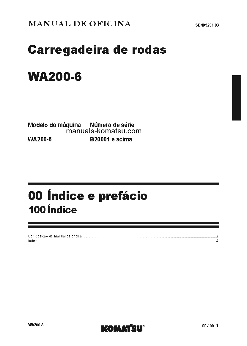 Protected: WA200-6(BRA) S/N B20001-UP Shop (repair) manual (Portuguese)