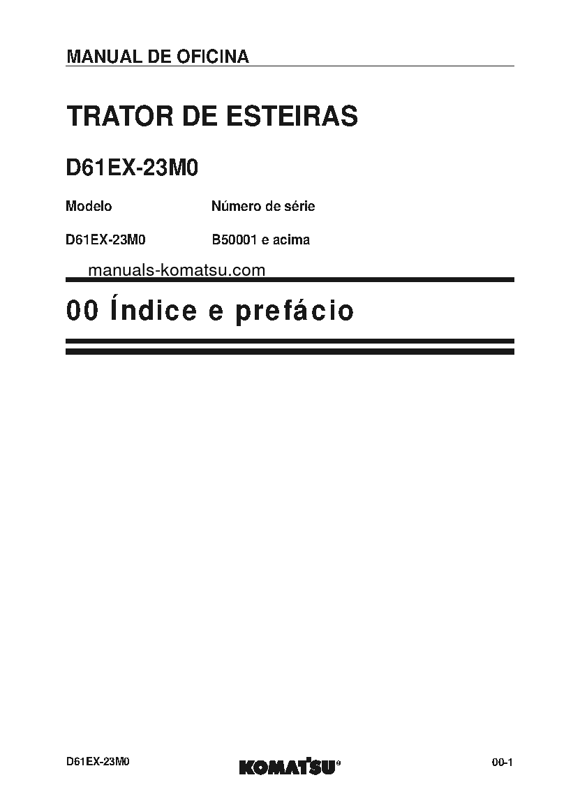 Protected: D61EX-23(BRA)-M0 S/N B50001-UP Shop (repair) manual (Portuguese)