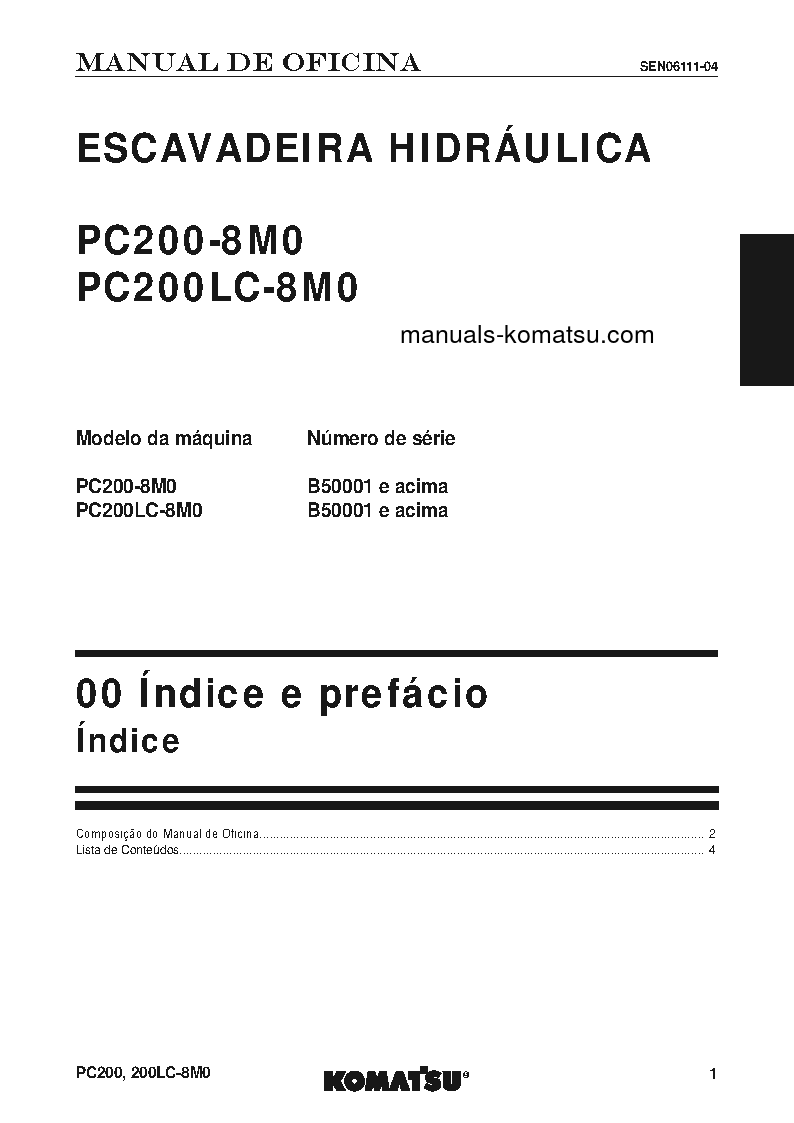 Protected: PC200LC-8(BRA)-M0 S/N B50001-UP Shop (repair) manual (Portuguese)
