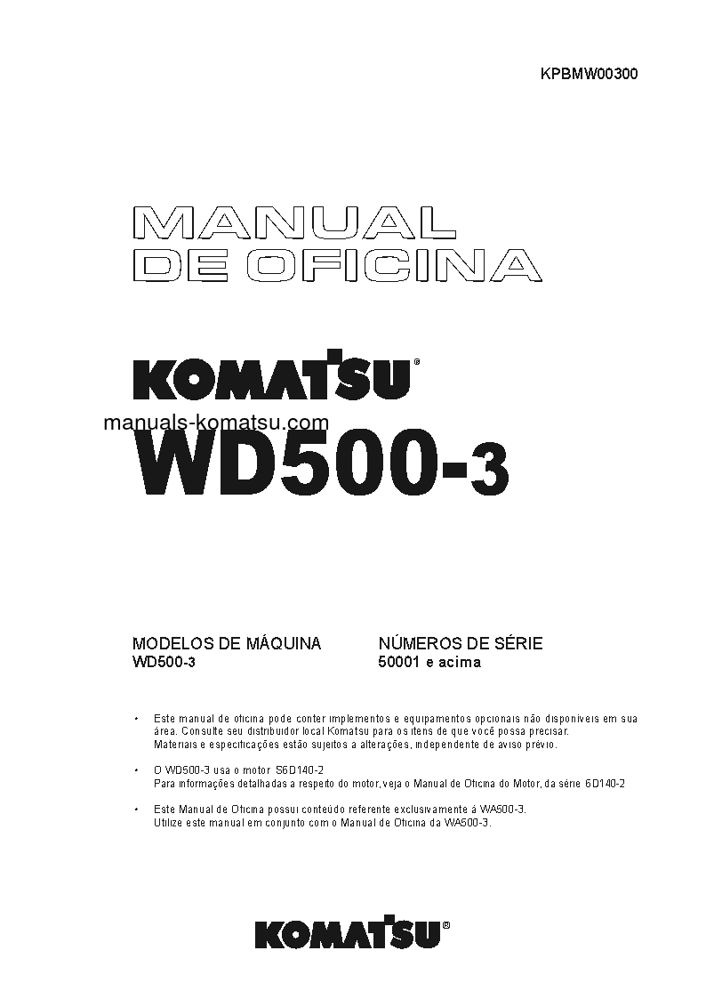 WD500-3(JPN) S/N 50001-UP Shop (repair) manual (Portuguese)