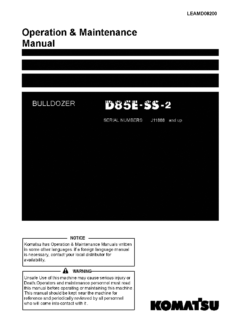 D85ESS-2(IDN) S/N J11888-UP Operation manual (English)
