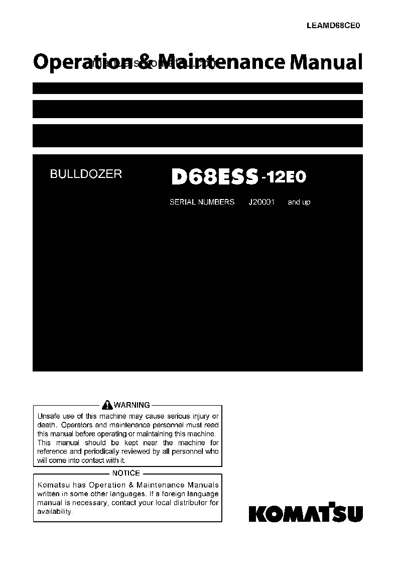 D68ESS-12(IDN)-E0 S/N J20001-UP Operation manual (English)
