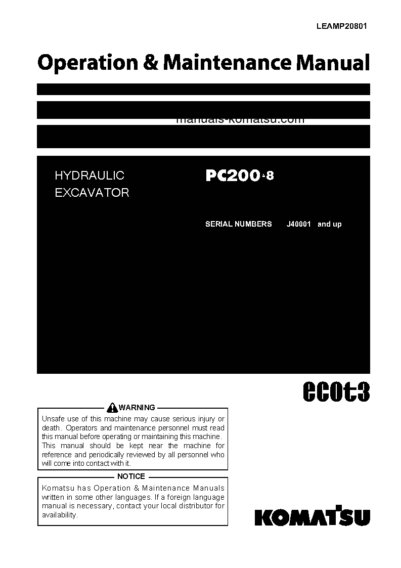 PC200-8(IDN) S/N J40001-UP Operation manual (English)