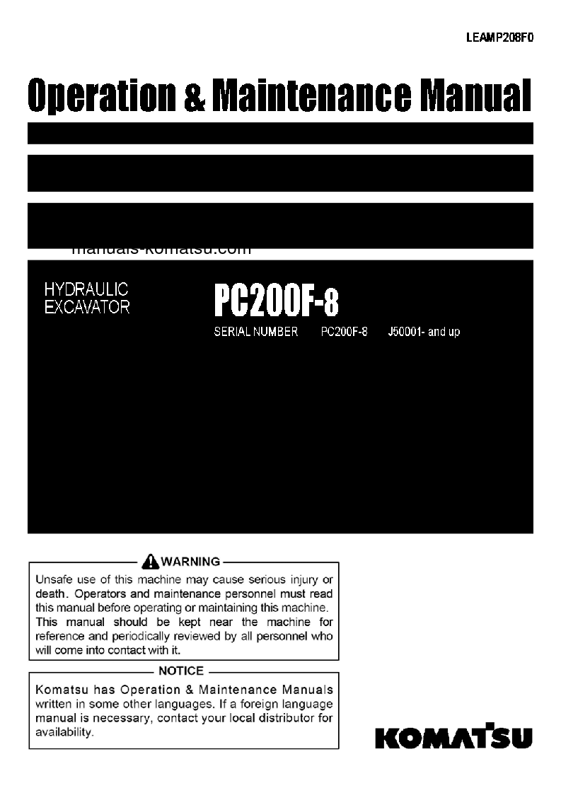 PC200F-8(IDN) S/N J50001-UP Operation manual (English)