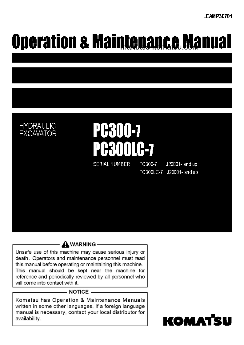 PC300LC-7(IDN) S/N J20001-UP Operation manual (English)