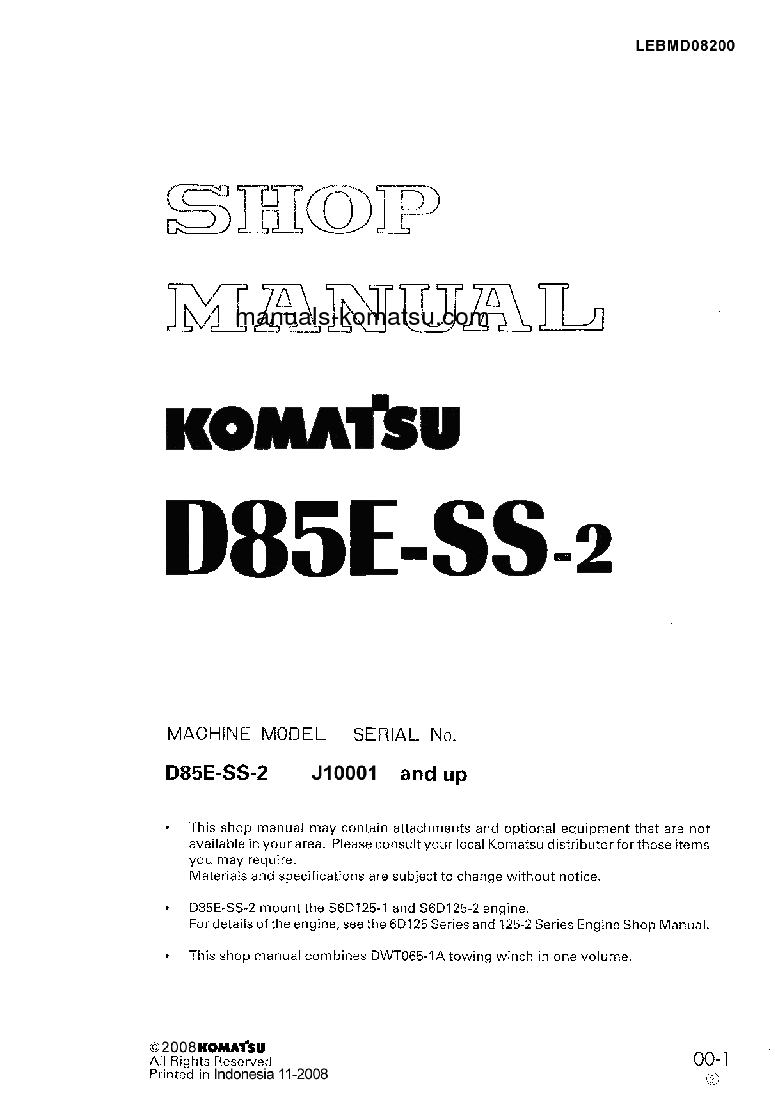 D85ESS-2(IDN) S/N J10001-UP Shop (repair) manual (English)