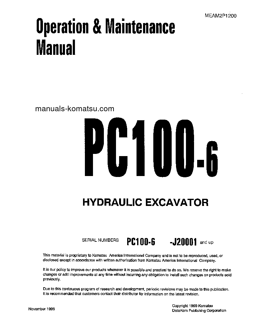 PC100-6(JPN) S/N J20001-UP Operation manual (English)