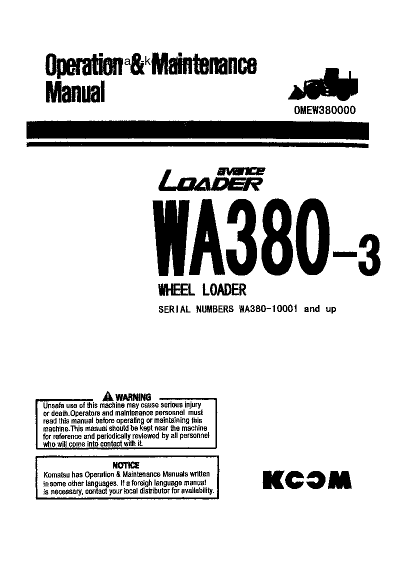 WA380-3(CHN) S/N 10001-UP Operation manual (English)
