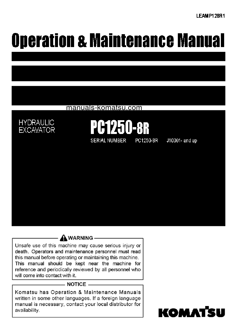 PC1250-8(IDN)-R S/N J10001-UP Operation manual (English)