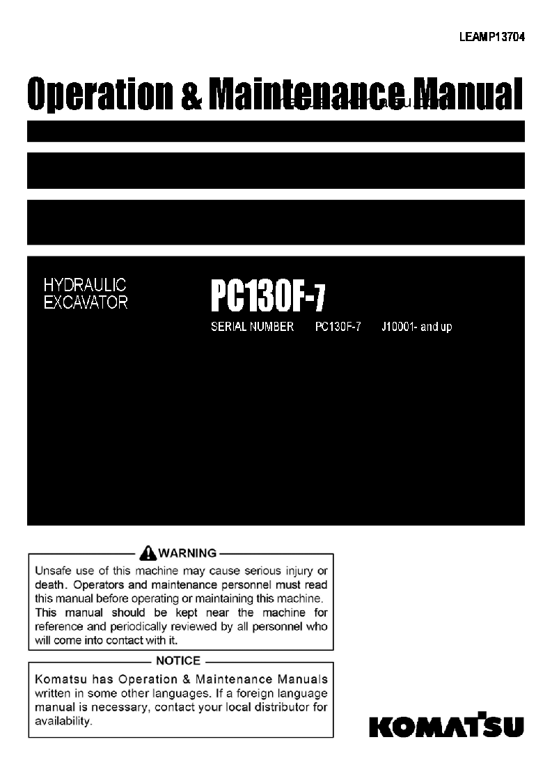PC130F-7(IDN) S/N J10001-UP Operation manual (English)
