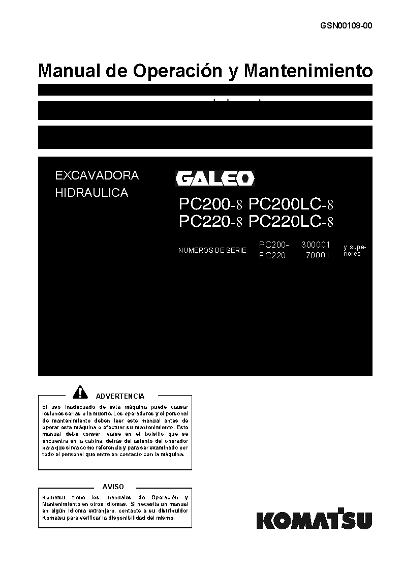 PC200LC-8(JPN)-WORK EQUIPMENT GREASE 500H S/N 300001-UP Operation manual (Spanish)