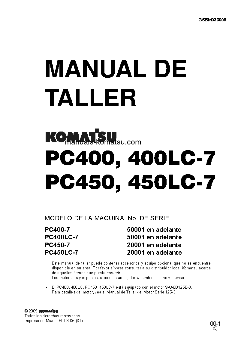 Protected: PC450LC-7(JPN) S/N 20001-UP Shop (repair) manual (Spanish)