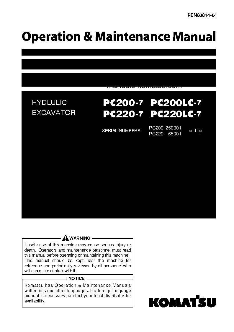 PC220LC-7(JPN)-SEGMENT- MONITOR S/N 65001-UP Operation manual (English)
