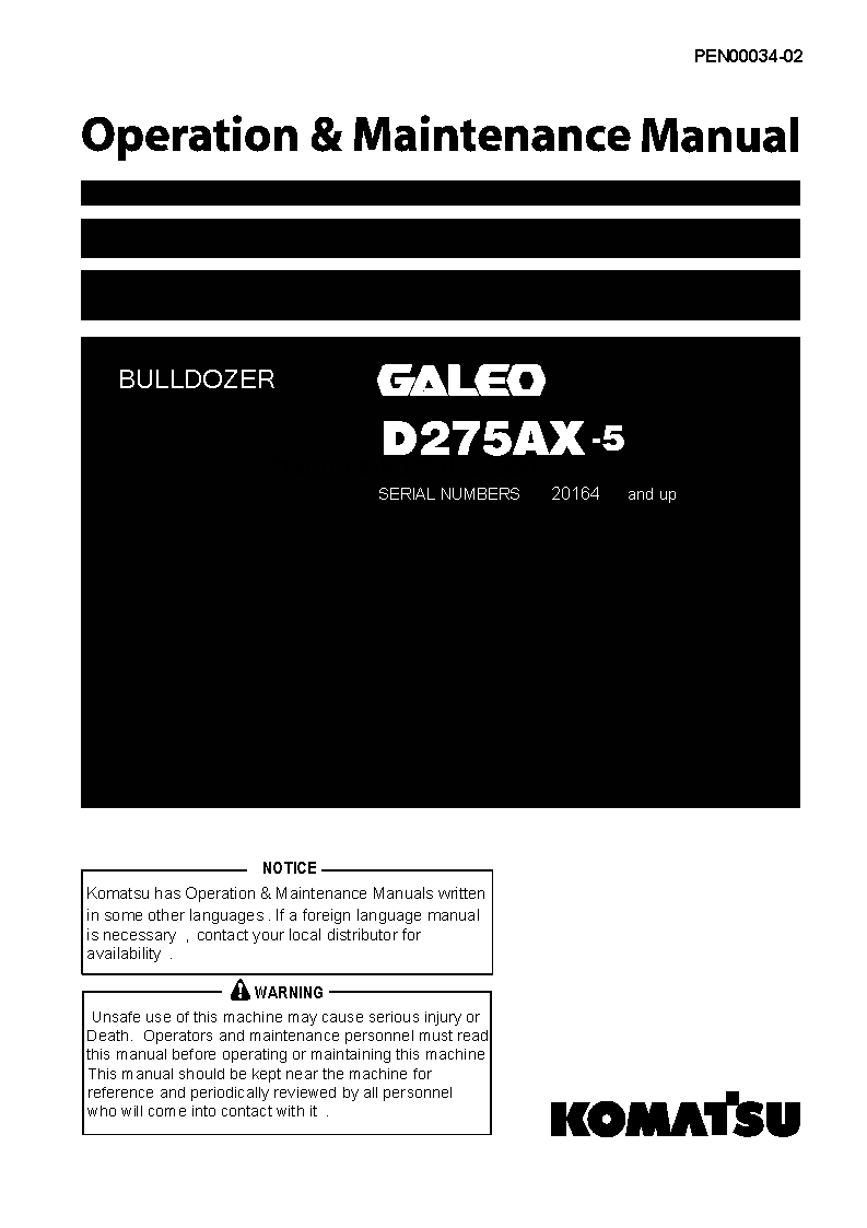 D275AX-5(JPN)-FOR ESTONIA S/N 20164-UP Operation manual (English)