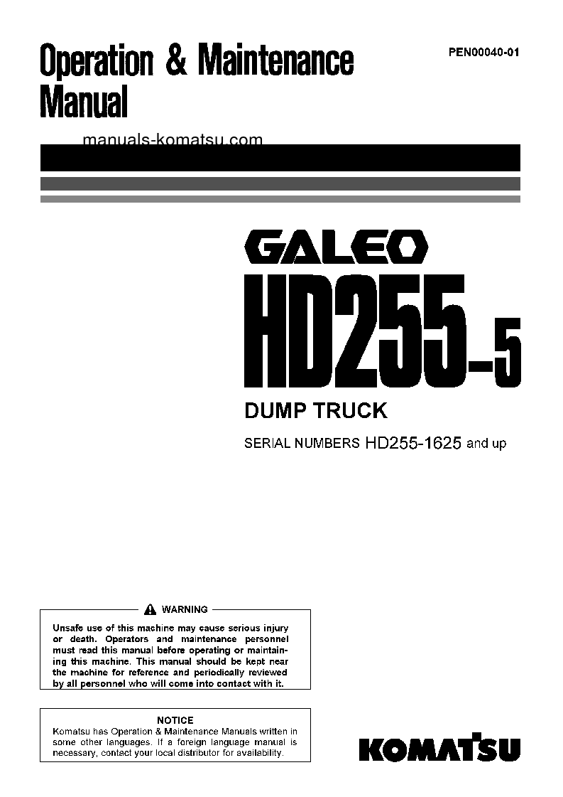 HD255-5(JPN) S/N 1265-1626 Operation manual (English)