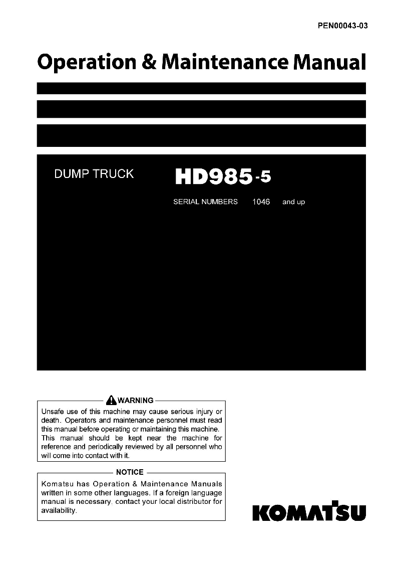 HD985-5(JPN) S/N 1046-UP Operation manual (English)
