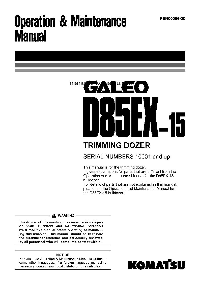 D85EX-15(JPN)-TRIMMING DOZER S/N 10001-UP Operation manual (English)