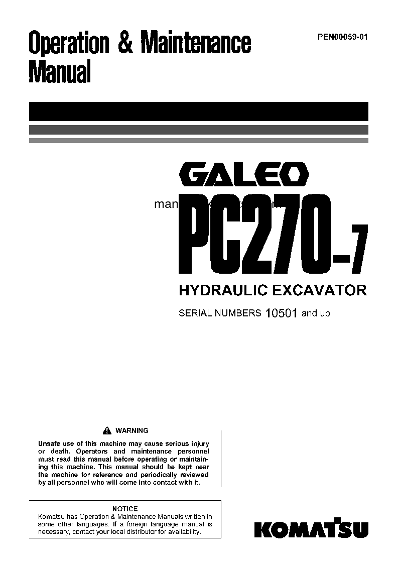 PC270-7(JPN)-SEGMENT- MONITOR S/N 10501-UP Operation manual (English)