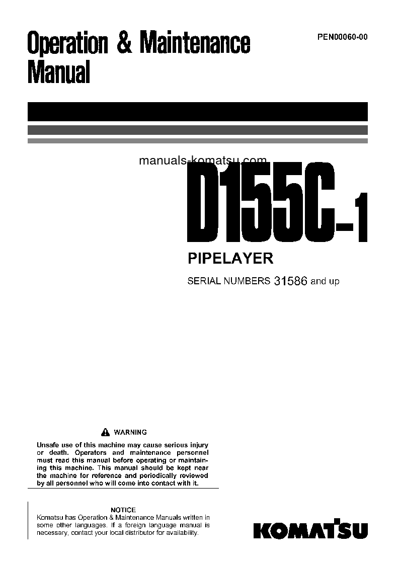 D155C-1(JPN) S/N 31586-UP Operation manual (English)