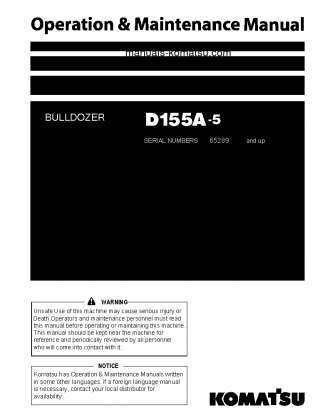 D155A-5(JPN)--50C DEGREE S/N 65289-UP Operation manual (English)