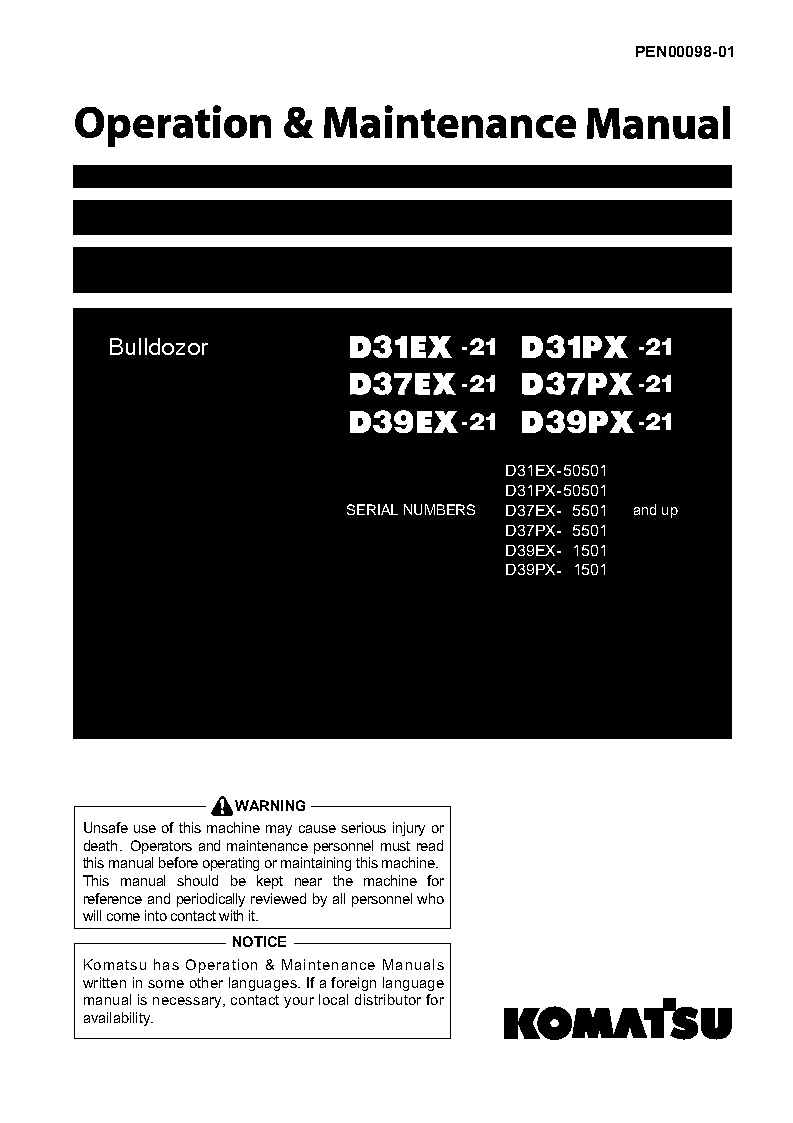 D31PX-21(JPN)-MINOR CHANGE S/N 50501-UP Operation manual (English)