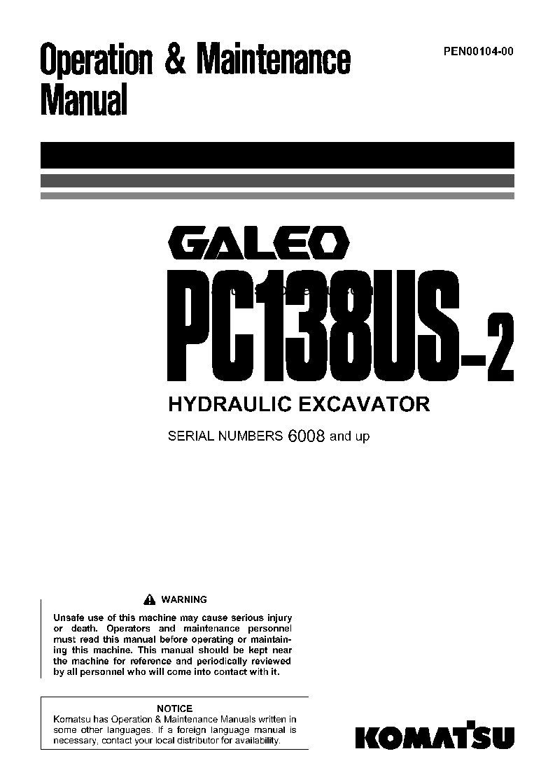 PC138US-2(JPN) S/N 6008-UP Operation manual (English)