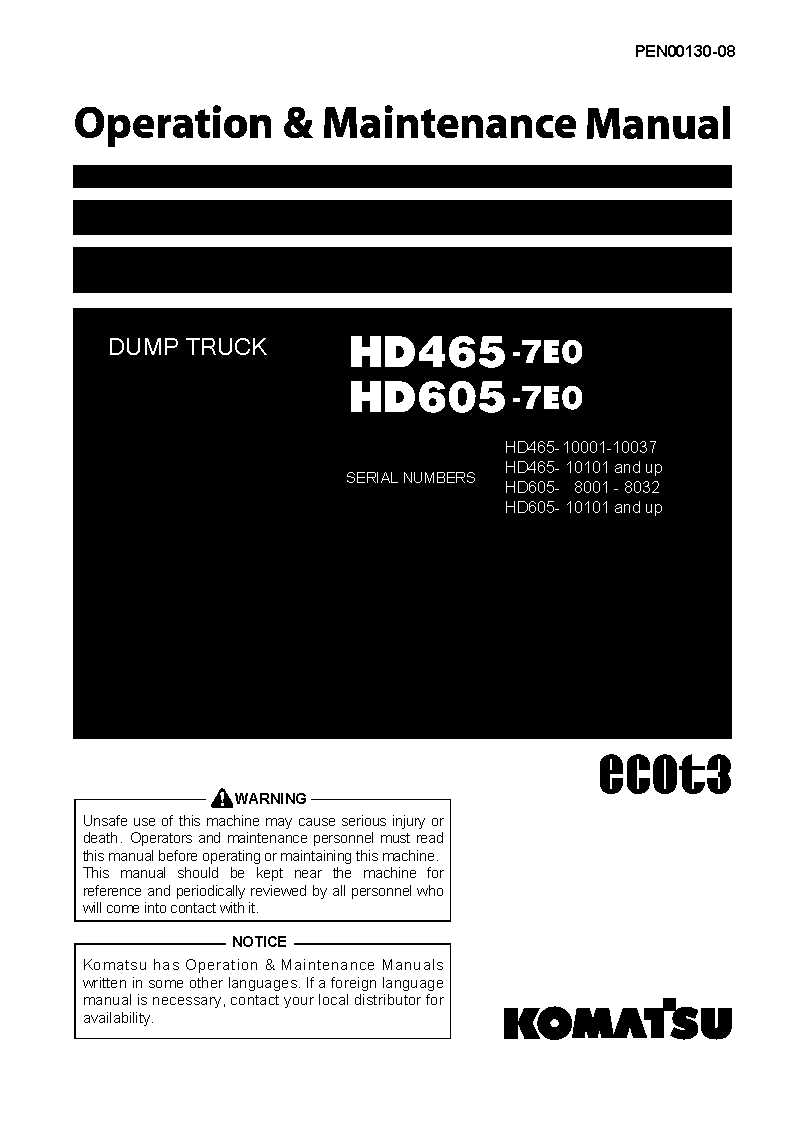 HD465-7(JPN)-E0 S/N 10001-10037 Operation manual (English)