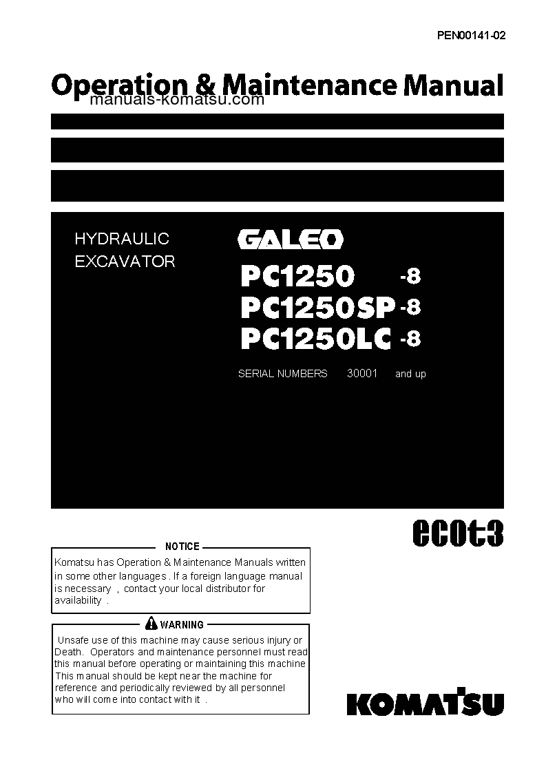 PC1250LC-8(JPN) S/N 30001-30051 Operation manual (English)