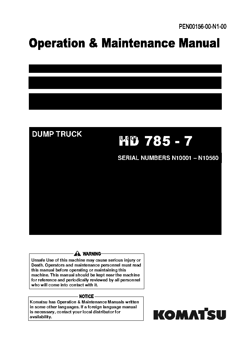 HD785-7(IND)-50C DEGREE M/C SPEC S/N N10001-N10560 Operation manual (English)