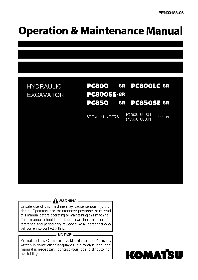 PC800-8(JPN)-W/O EGR S/N 60001-60024 Operation manual (English)