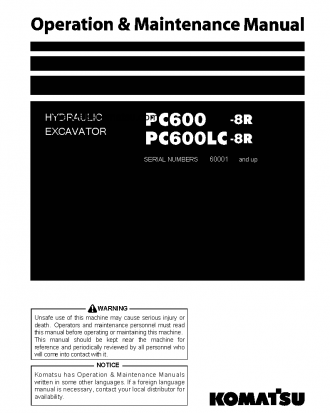 PC600LC-8(JPN)-R S/N 60001-60038 Operation manual (English)