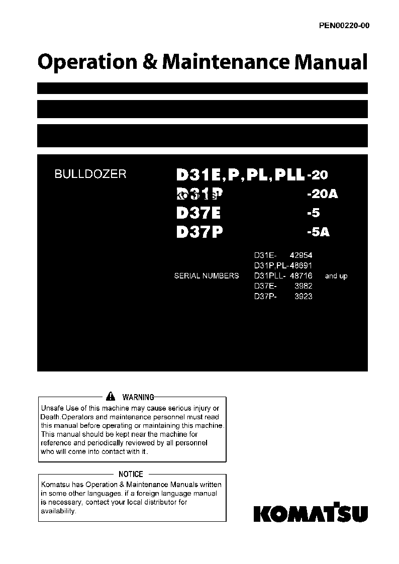 D31E-20(JPN)-TRIMMING DOZER FOR CHINA S/N 42954-UP Operation manual (English)
