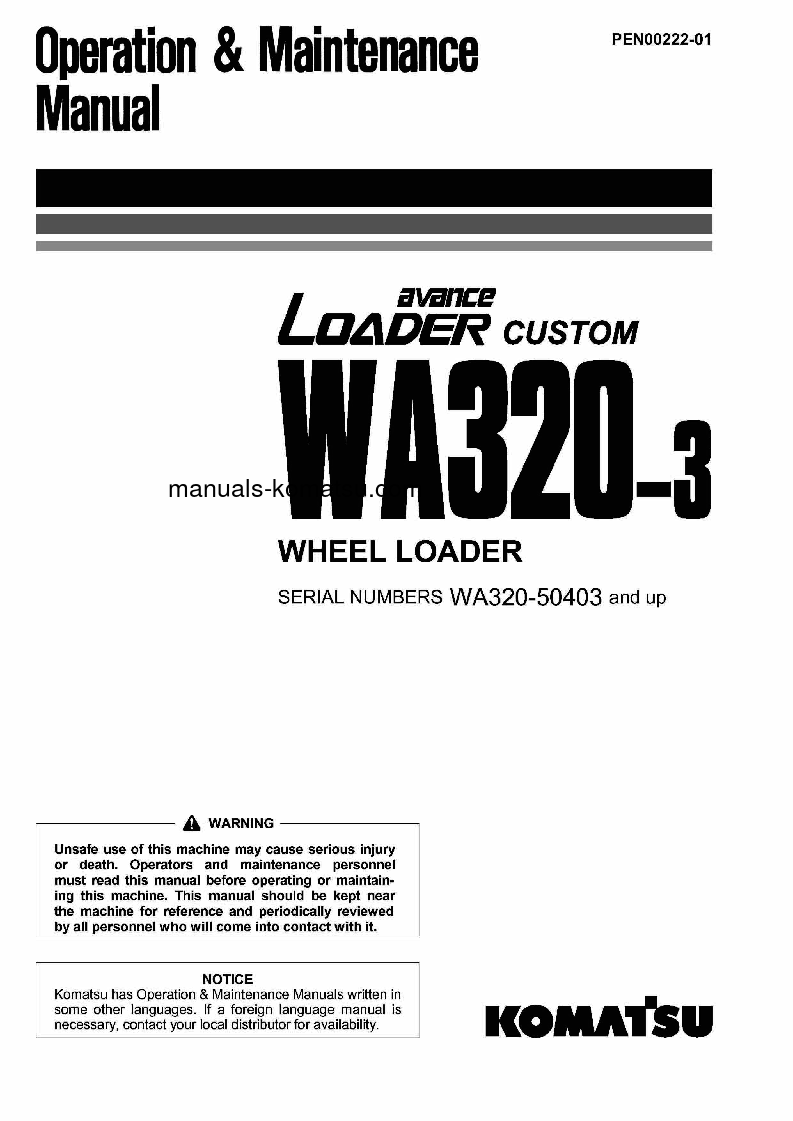 WA320-3(JPN)-CUSTOM S/N 50403-UP Operation manual (English)