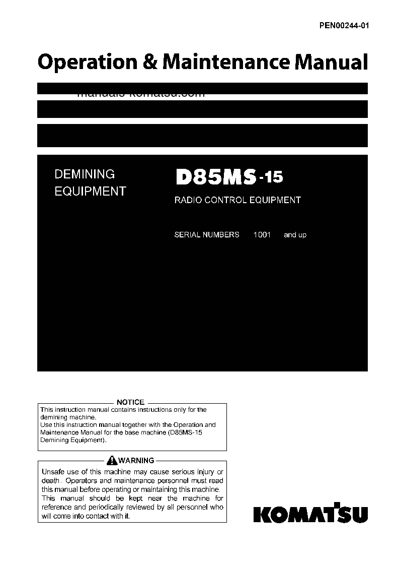 D85MS-15(JPN)-RADIO CONTROL EQUIPMENT S/N 1001-UP Operation manual (English)