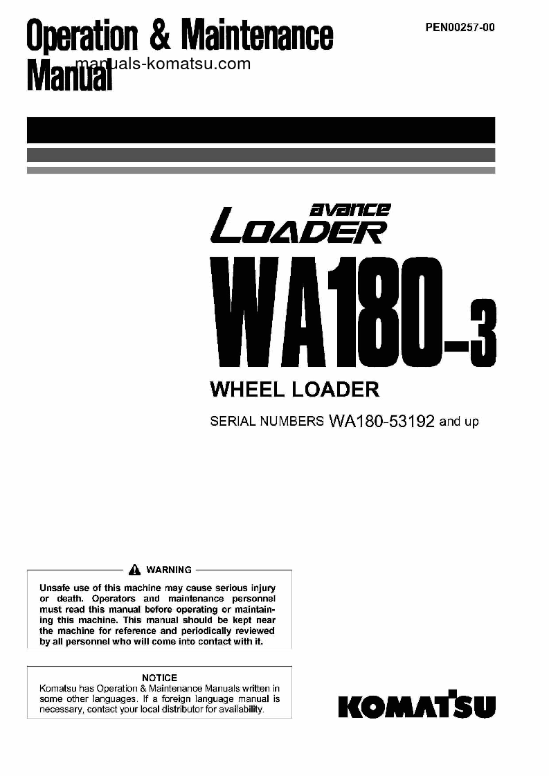 WA180-3(JPN) S/N 53192-UP Operation manual (English)