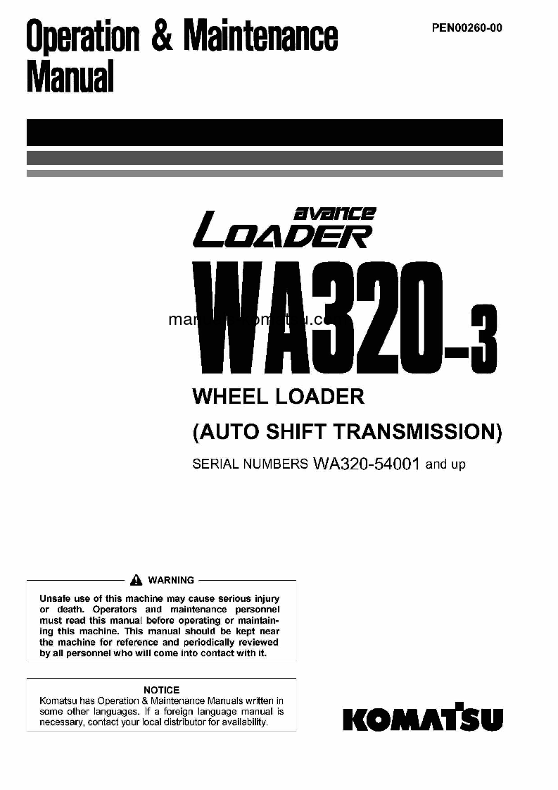 WA320-3(JPN)-AUTOSHIFT TRANSMISSION S/N 54001-UP Operation manual (English)