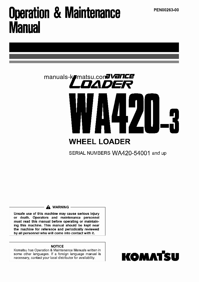 WA420-3(JPN) S/N 54001-UP Operation manual (English)