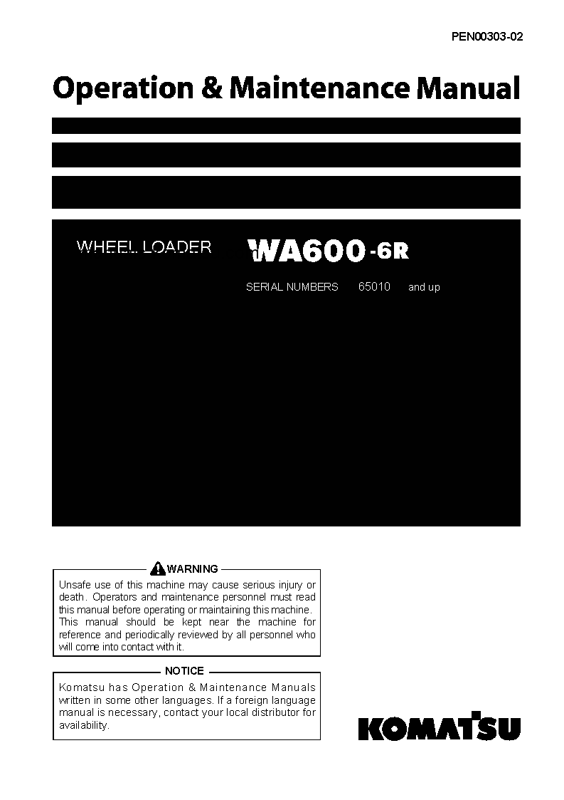 WA600-6(JPN)-W/O EGR S/N 65010-65020 Operation manual (English)
