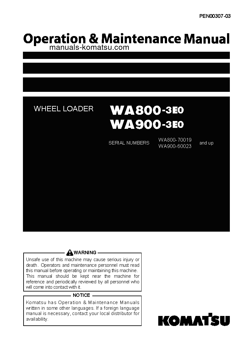 WA800-3(JPN)-TIER2 S/N 70019-70027 Operation manual (English)