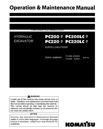 PC220LC-7(JPN)-SUPER LONG FRONT S/N 60001-UP Operation manual (English)