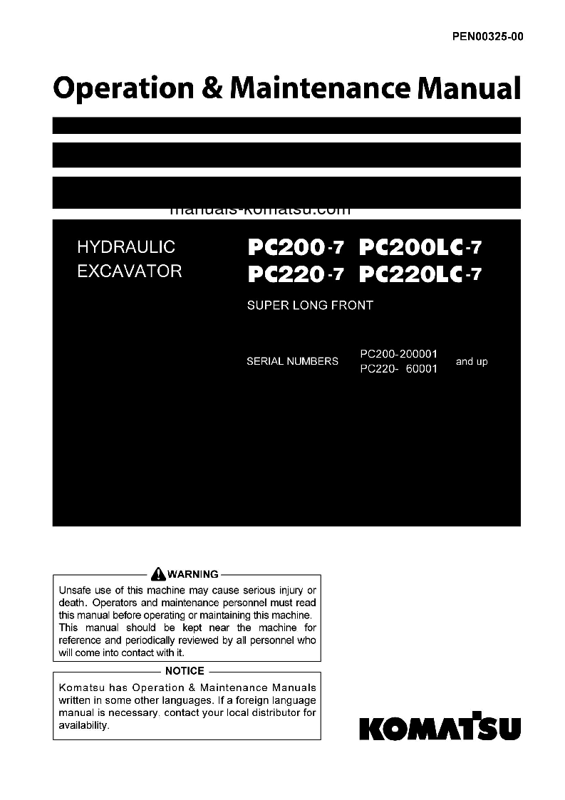 PC200LC-7(JPN)-SUPER LONG FRONT S/N 200001-UP Operation manual (English)