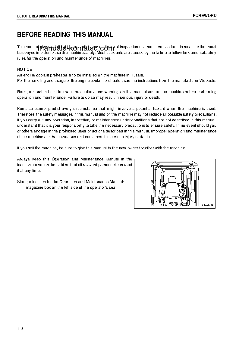 Protected: PC200LC-8(JPN)-WEBASTO HEATER SPEC., WORK EQUIPMENT GREASE 100H S/N 313821-315311 Operation manual (English)