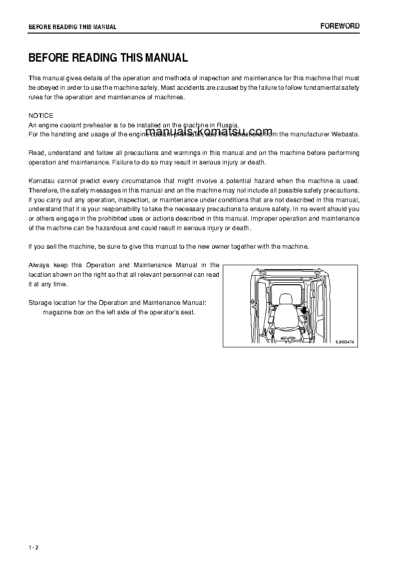Protected: PC300LC-8(JPN)-WEBASTO HEATER SPEC., WORK EQUIPMENT GREASE 100H S/N 60771-61206 Operation manual (English)