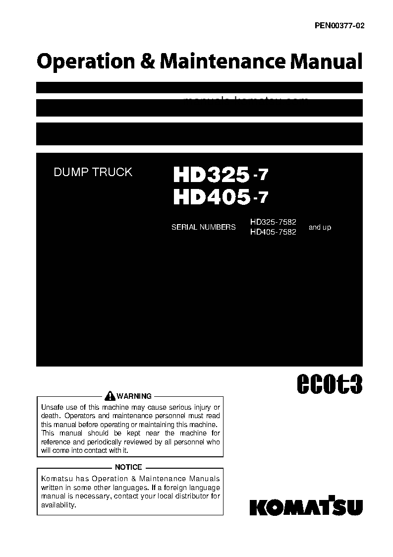 HD325-7(JPN) S/N 7582-7610 Operation manual (English)