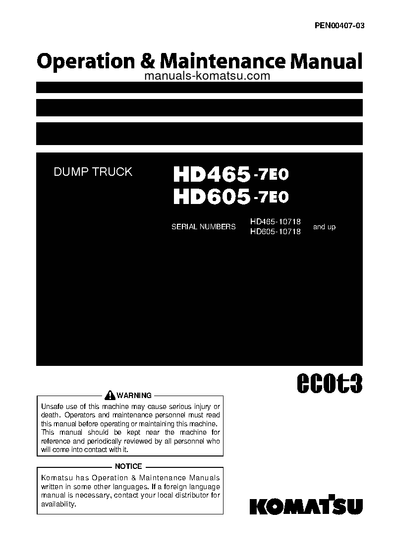 HD605-7(JPN)-TIER3 S/N 10718-10738 Operation manual (English)