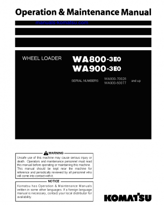 WA800-3(JPN)-TIER2 S/N 70028-70039 Operation manual (English)