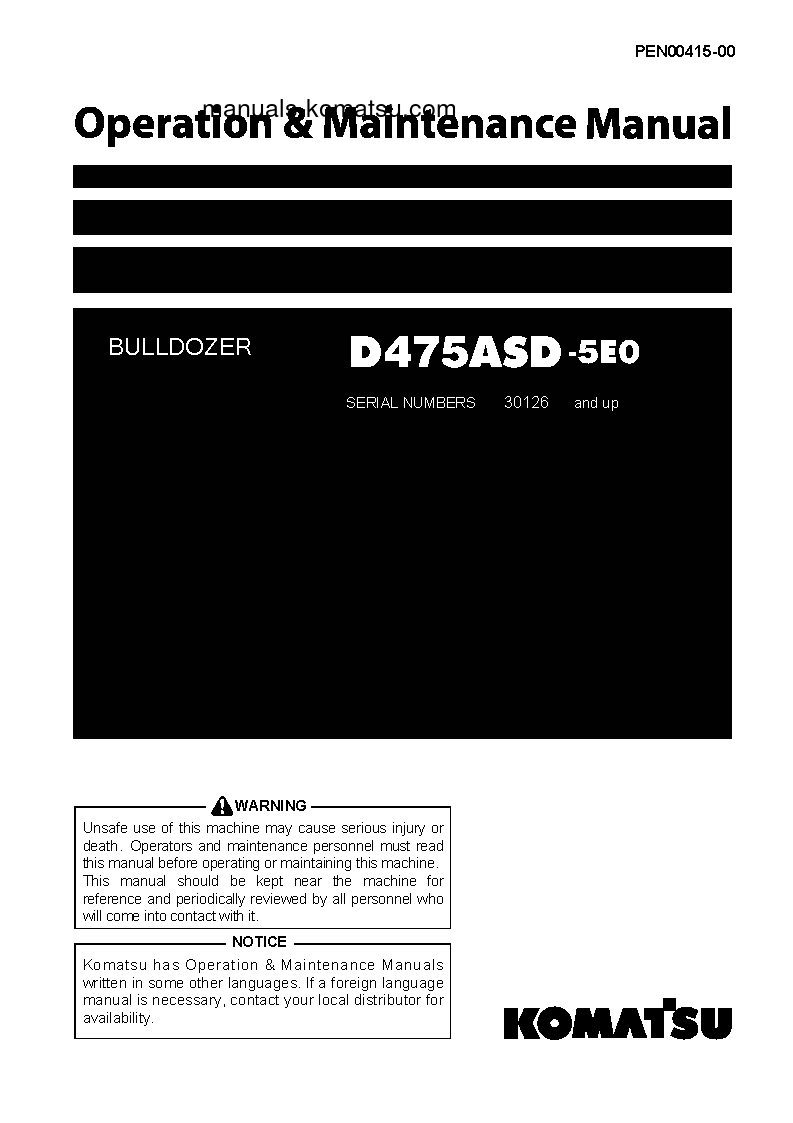 D475ASD-5(JPN)-TIER2, SUPER DOZER S/N 30126-30133 Operation manual (English)