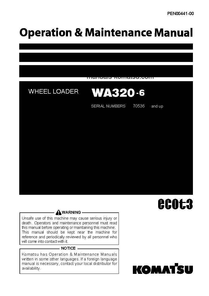 WA320-6(JPN) S/N 70536-70586 Operation manual (English)