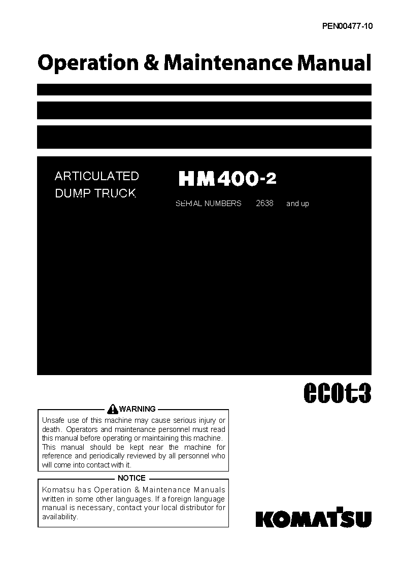 HM400-2(JPN) S/N 2638-UP Operation manual (English)