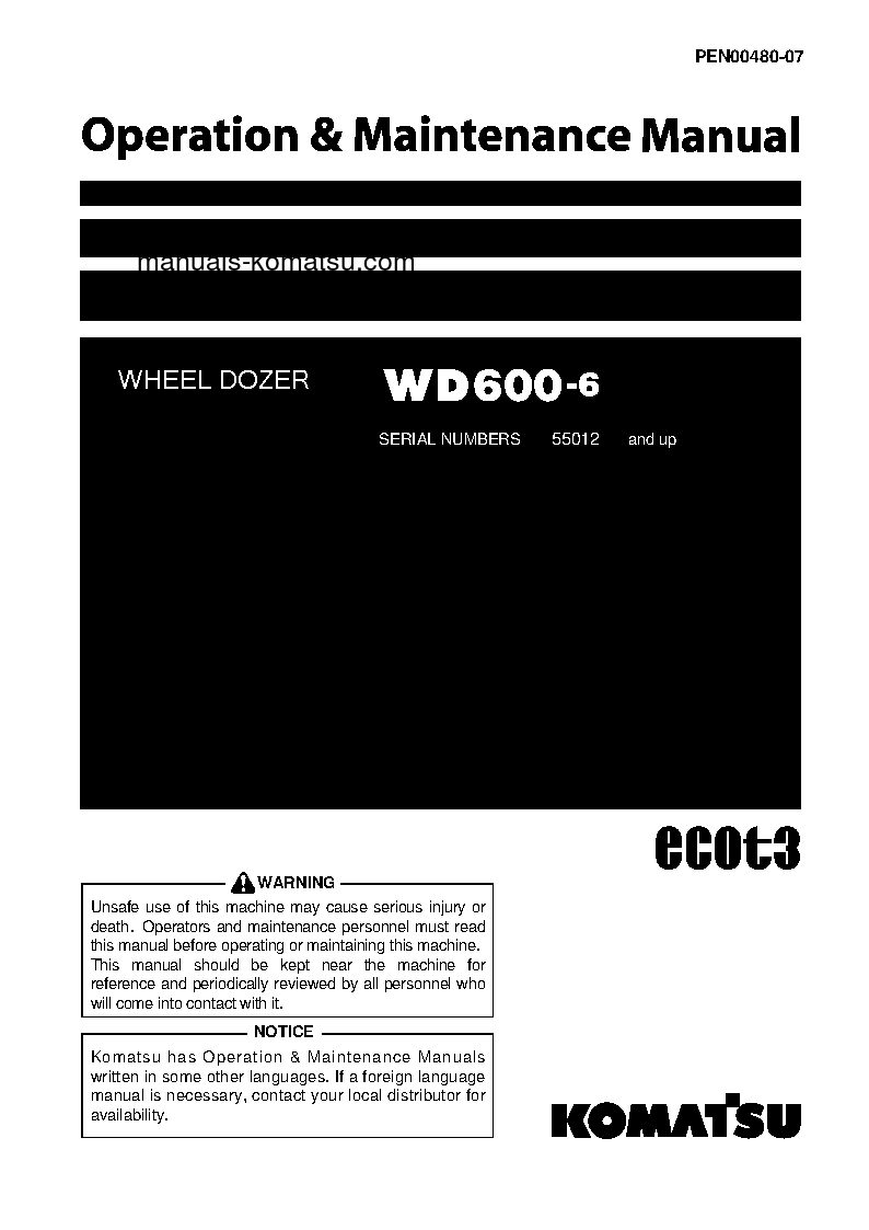 WD600-6(JPN) S/N 55012-UP Operation manual (English)